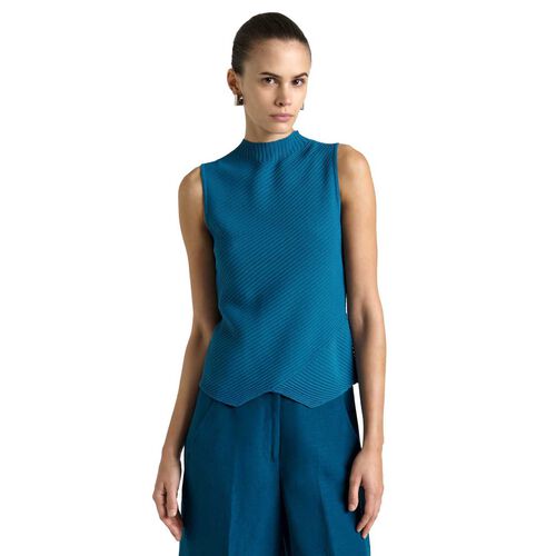 Cue Teal Diagonal Ribbed Knit Tank